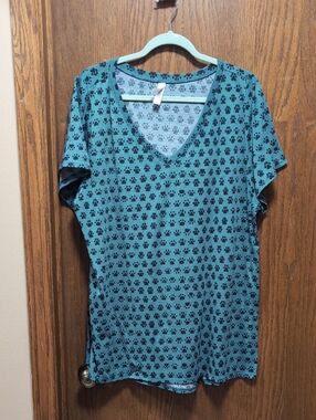 LuLaRoe Teal Christy 3X Top with Black Paw Print